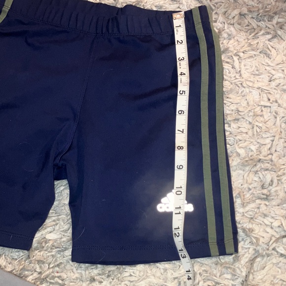 Adidas Dark Blue Shorts with Green Stripes Vintage Kids Large - Picture 8 of 9